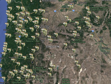 A flat map of Oregon showing what the interactive map looks like