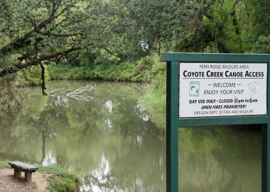 a welcome sign at Coyote Creek